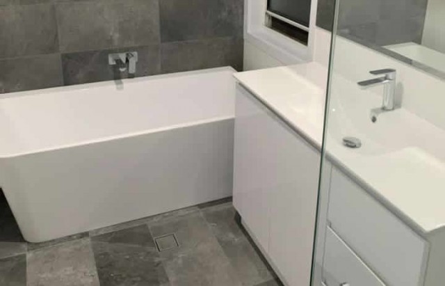 Luxury Bathroom Renovation - Grey Tiles, White & Silver Accessories